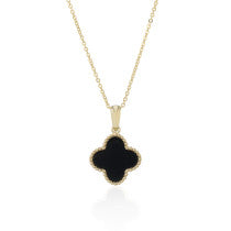 Onyx Clover Pendant Necklace in Gold